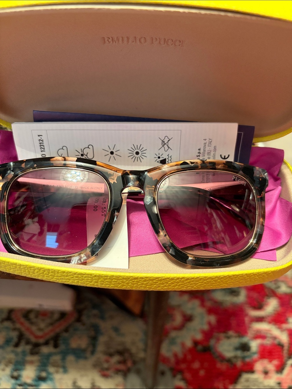 Emilio Pucci Tortoiseshell Frame Sunglasses with Pink Lenses